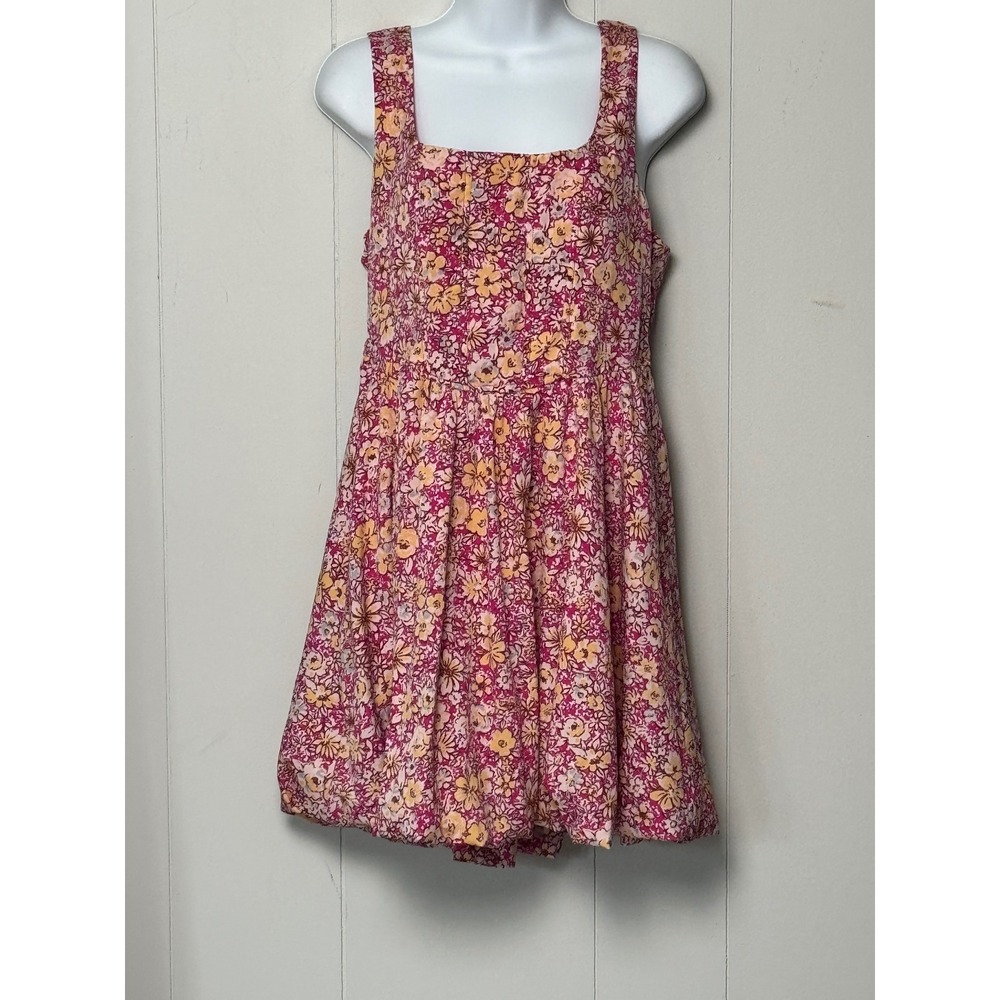 Land of the Free Women's Pink Yellow Floral Smocked Back Mini Dress Size Large